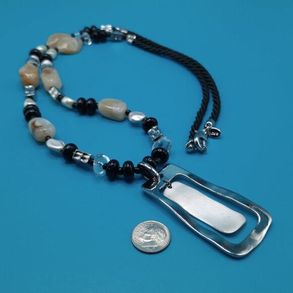 Chico's Long Beaded Necklace, Two Layer Pendant, Lucite Beads, Satin Cord, 34 In - Picture 9 of 13